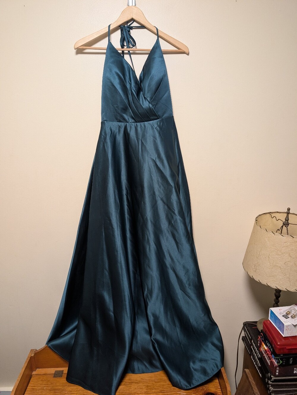 JJ’s House Teal Satin Corset Lace Up Back Formal Maxi Dress Size L